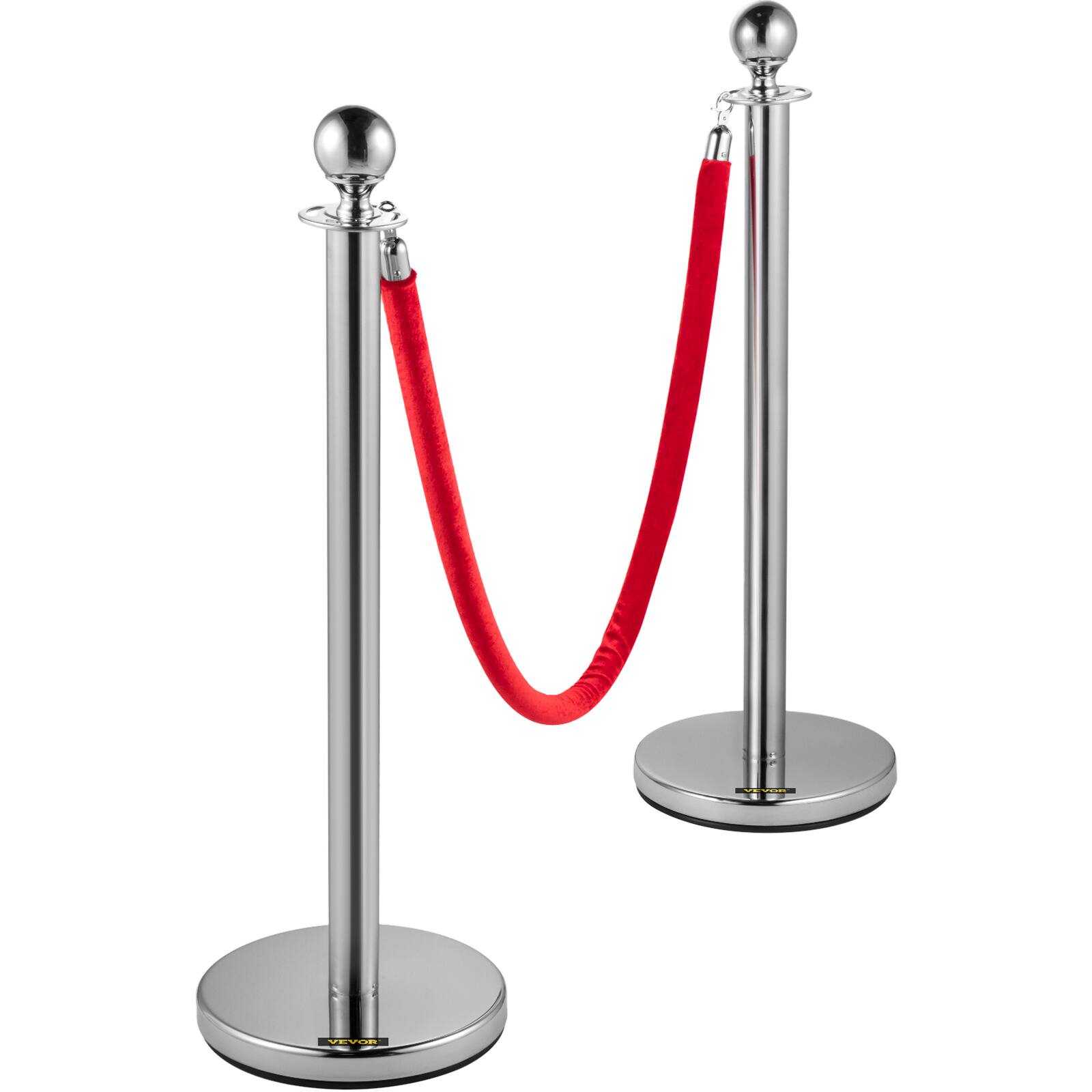 Alt View 5. VEVOR - Crowd Control Stanchion, Set of 4 Pieces Silver Stanchion Set, Stanchion Set with 5 ft/1.5 m Red Velvet Rope - Silver.