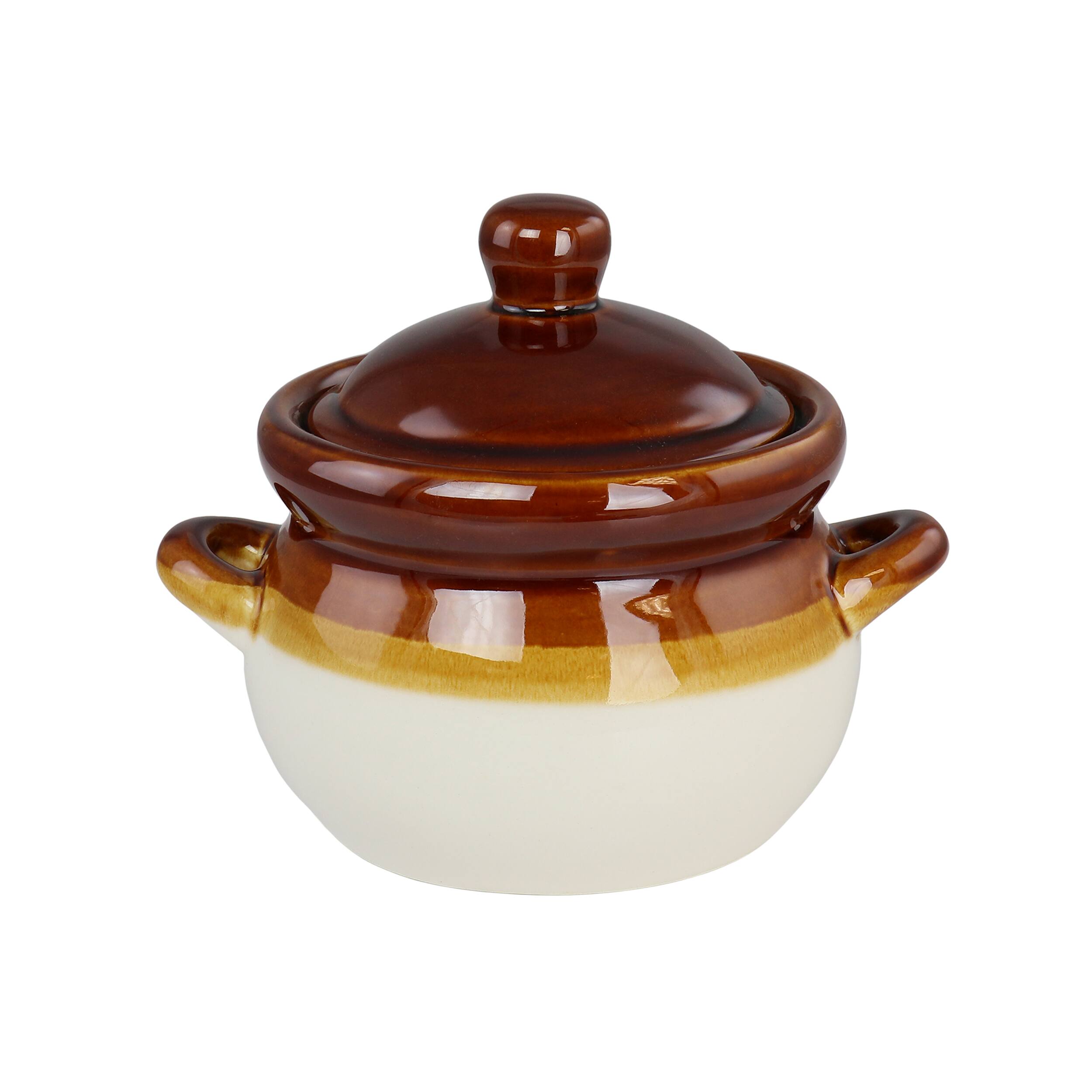 Alt View 1. Elama - Elama 4 Piece Double Handle 15 Ounce French Onion Soup Bowl with Lid - Brown, Taupe.