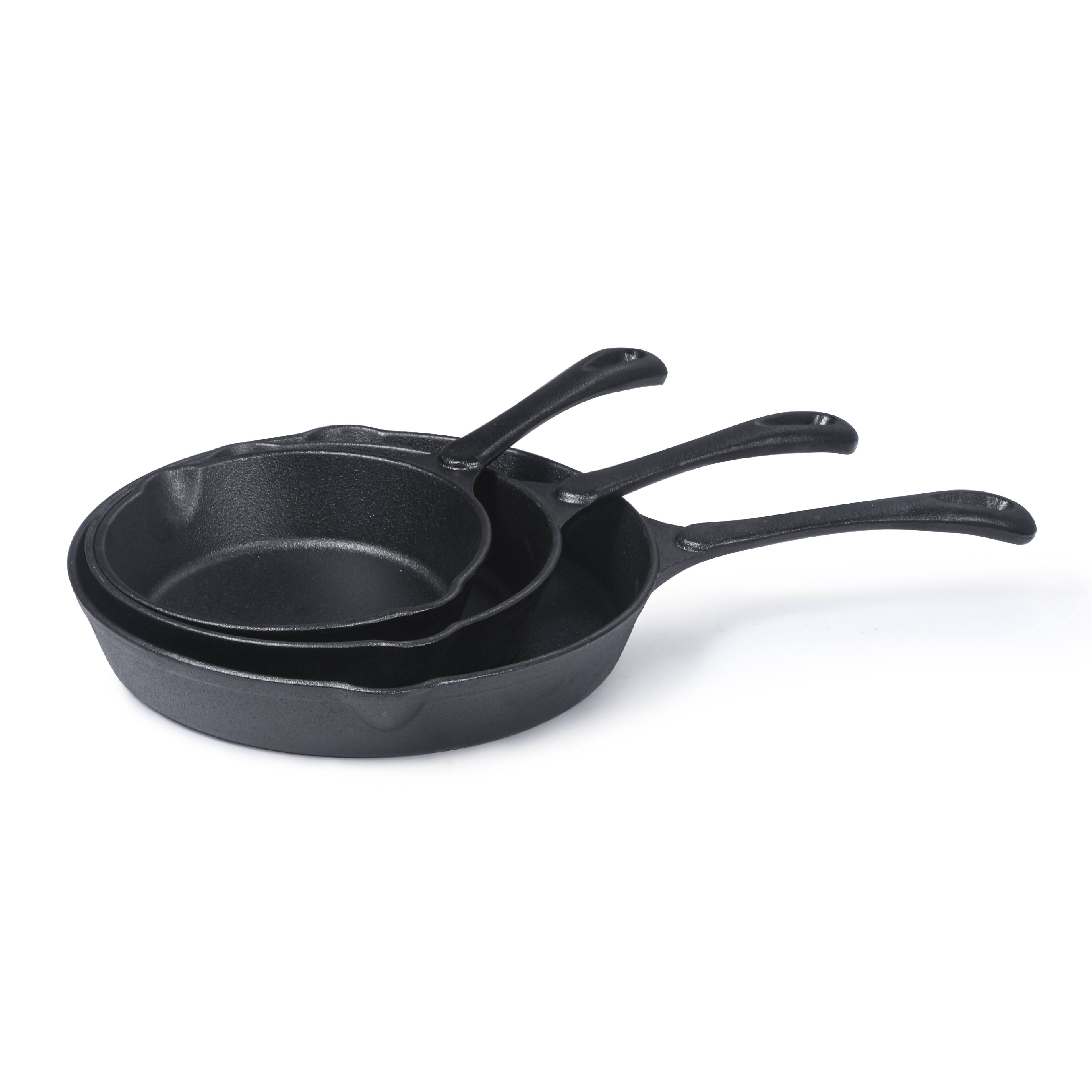 Front. Commercial Chef - COMMERCIAL CHEF Cast Iron 3-Piece Skillet 1 Set - Black.