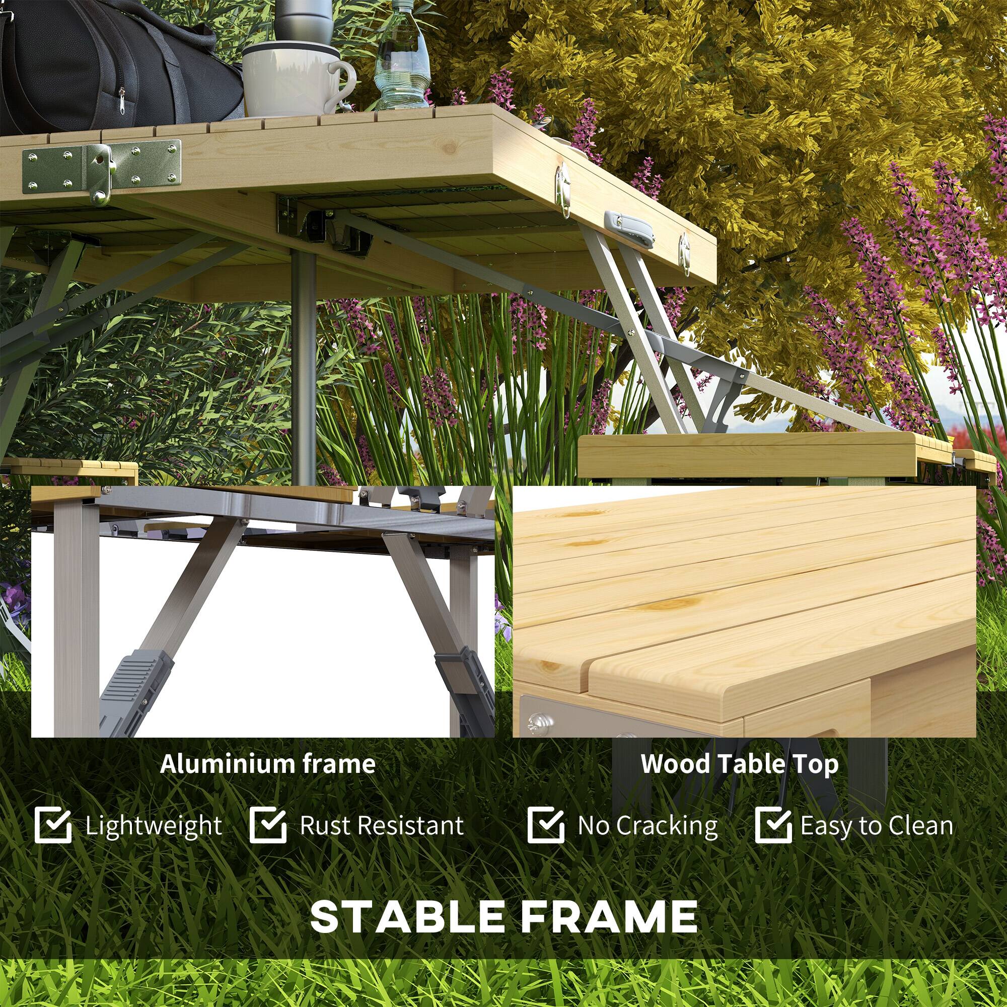Aluminium frame, Wood Table Top, Lightweight, Rust Resistant, No Cracking, Easy to Clean, Stable Frame