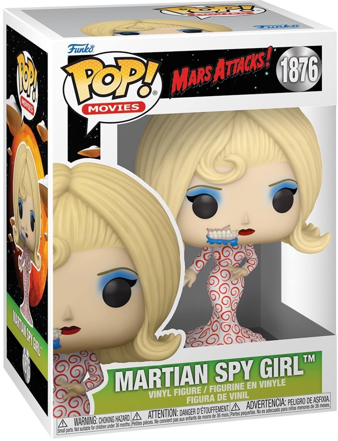 Funko Pop! Movies Mars Attacks! 1876

Martian Spy Girl

Vinyl Figure / Figurine En Vinyle

Figura De Vinil

Advertencia: Peligro De Asfixia

Niños menores de 36 meses

Partes pequeñas. No es adecuado para de moins de 36 mois

Peligro de asfixia

Partes pequeñas. No es adecuado para niños menores de 36 meses

Choking Hazard

Small parts. Not suitable for children under 36 months

Warning: choking hazard