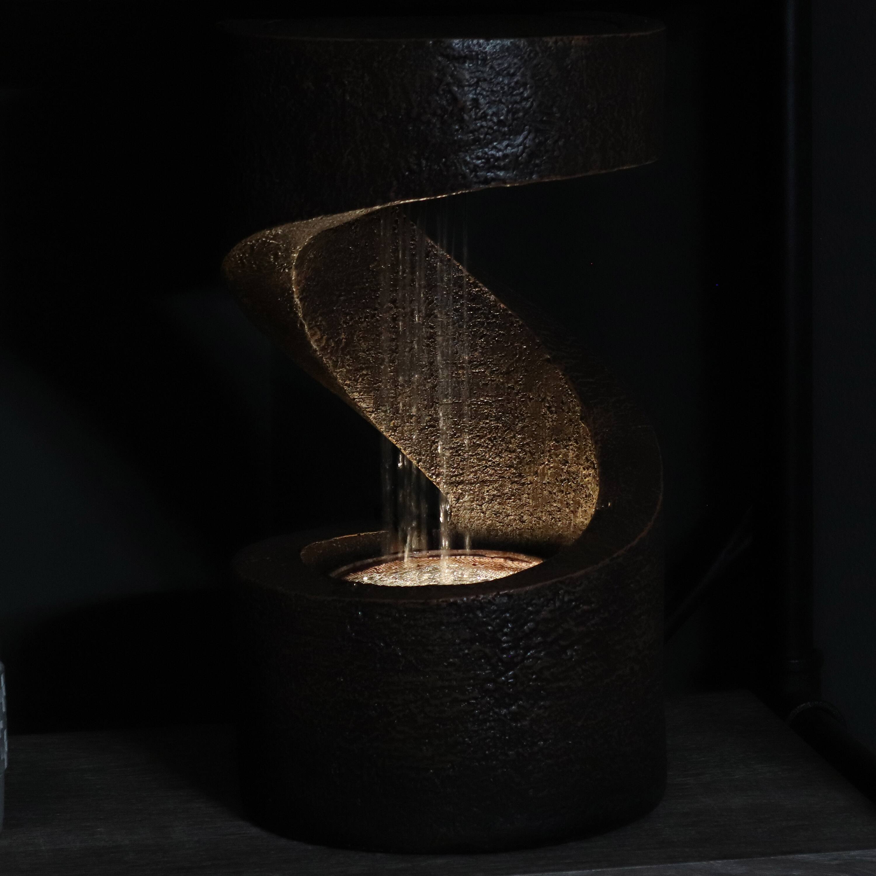 Alt View 10. Sunnydaze - Winding Showers Polyresin Indoor Water Fountain with LED - 14 in - Brown.