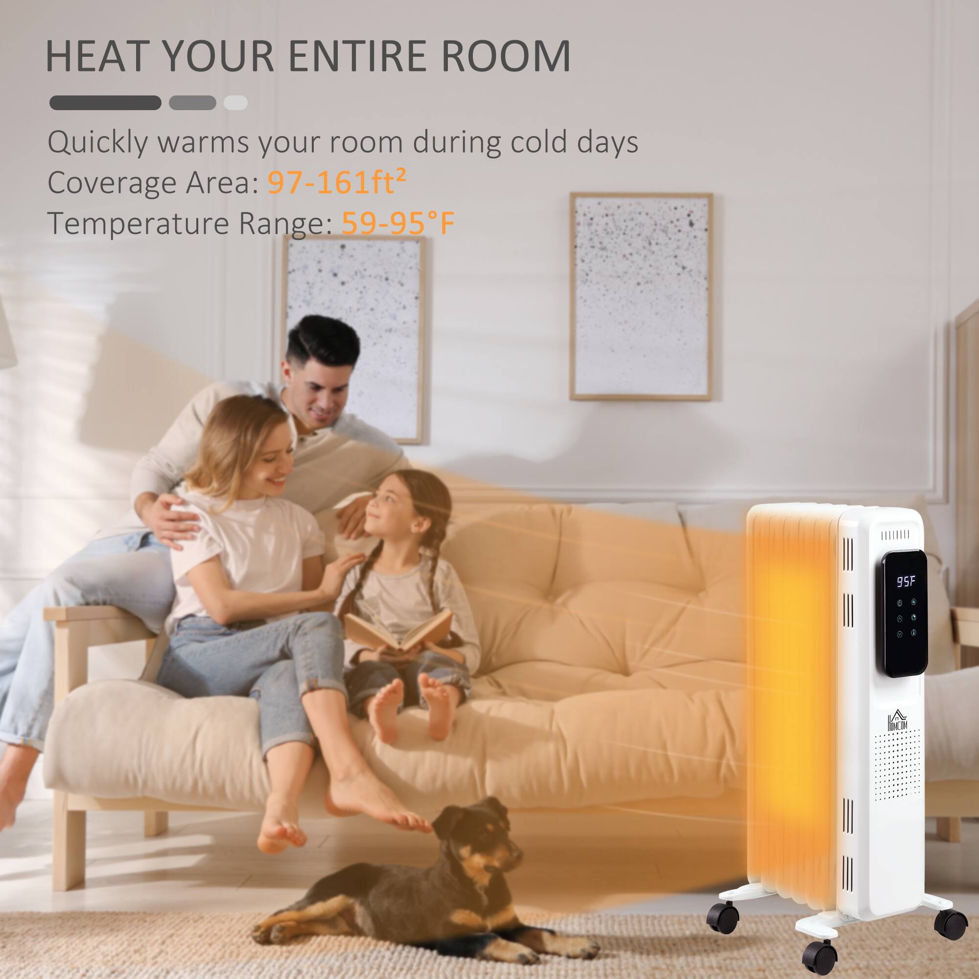 Back. Tiramisubest - 24.75" Electric Space Heater, Freestanding 161 Sq. Ft. Heater with 3 Modes, Timer, and Remote, 1500 W, White - White.