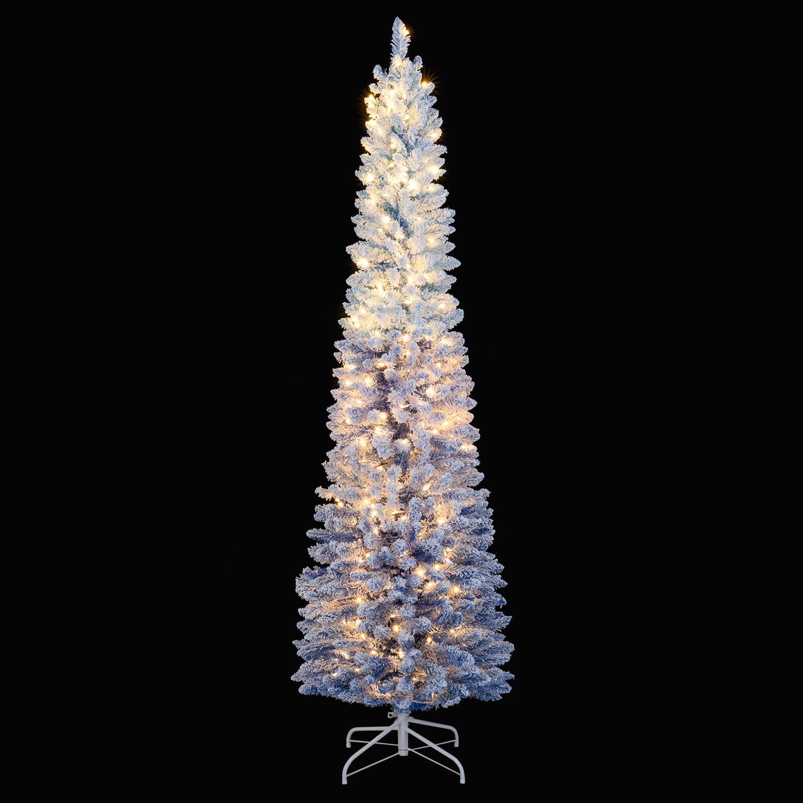 Alt View 5. Costway - Costway 7 FT Snow-flocked Artificial Christmas Tree with 290 Warm White LED Lights,8 Modes - Blue Gradient,White.
