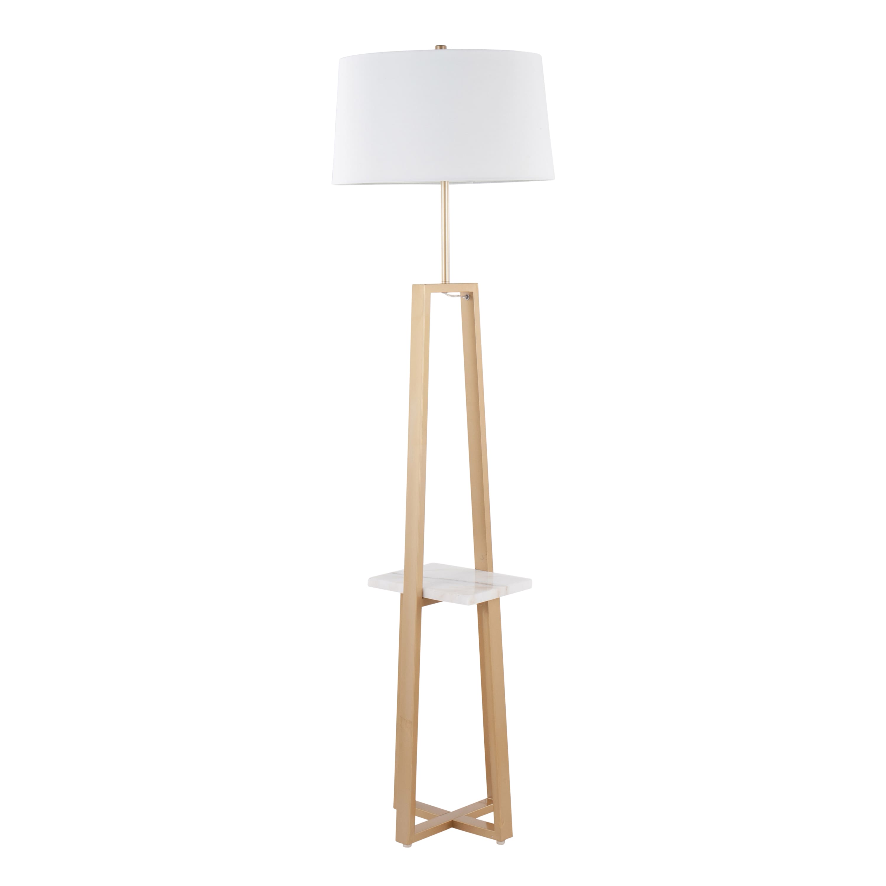 Loheer - Contemporary Shelf Floor Lamp Metal and White Marble Base with Linen Shade Modern Standing Lamp - Gold