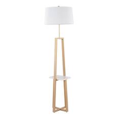 Front. Loheer - Loheer Contemporary Shelf Floor Lamp Gold Metal and White Marble Base with Linen Shade Modern Standing Lamp - Gold.