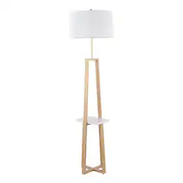 Loheer - Contemporary Shelf Floor Lamp Metal and White Marble Base with Linen Shade Modern Standing Lamp - Gold