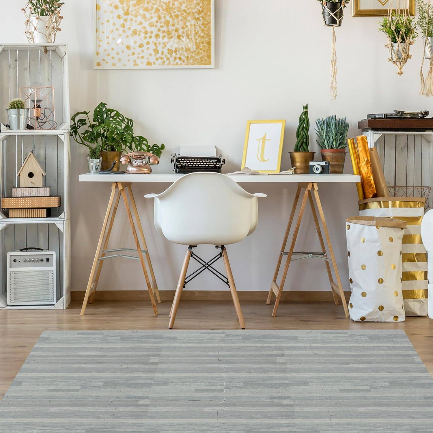 Left. Sorbus - Sorbus 3/8-Inch Thick 16 Sq. Ft. Wood Grain Floor Foam EVA Interlocking Mats Tiles w/ Borders - for Home, Trade Show - Wood Grain - Gray.