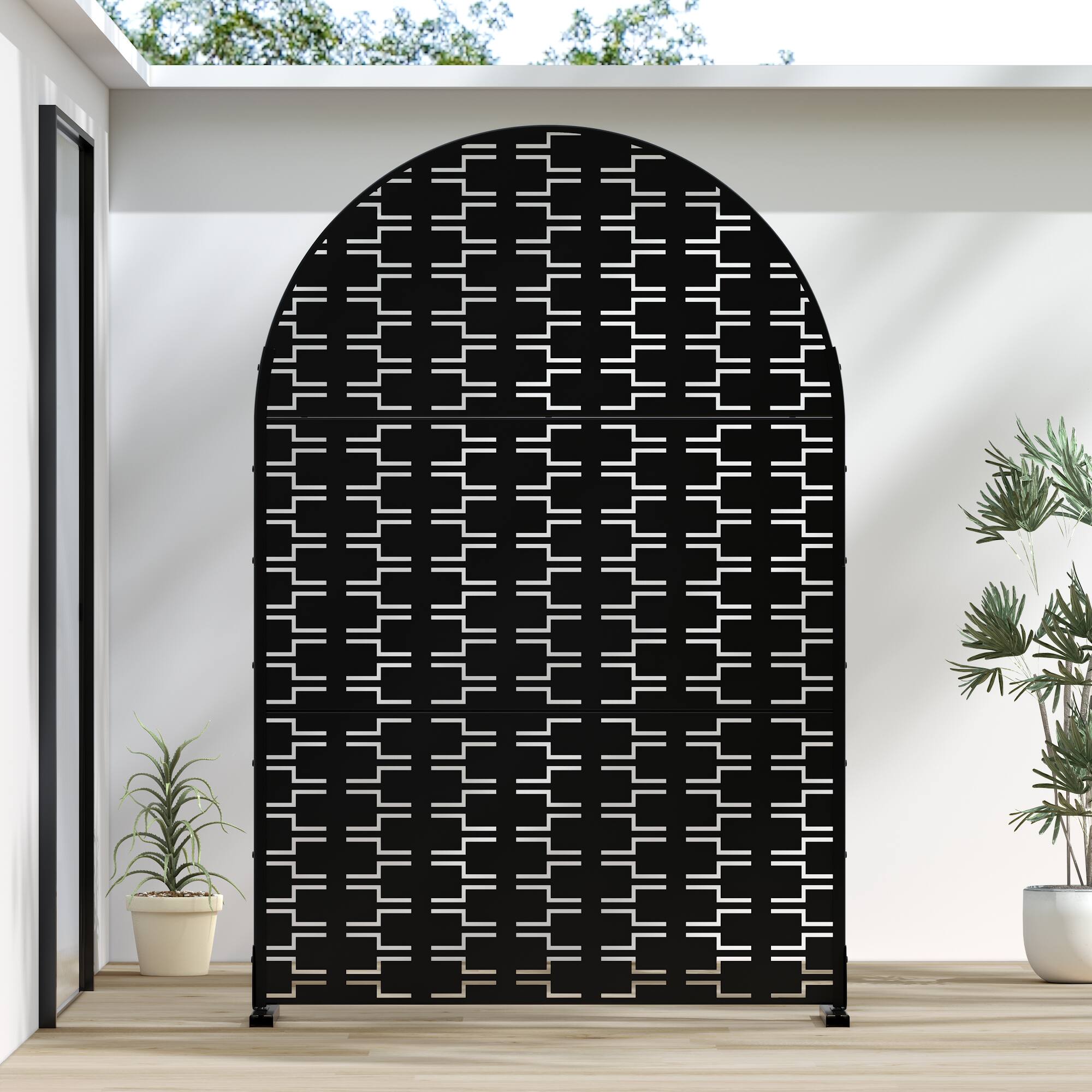 Alt View 4. PexFix - 72 in. x 47 in. Brick Pattern Arch Metal Outdoor Privacy Screen & Panels, Freestanding Garden Divider Fence - Black.