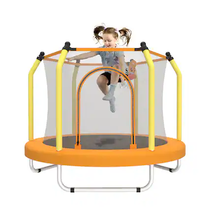 Front. Loheer - 55-Inch Kids Indoor & Outdoor Trampoline with Safety Enclosure Net & Basketball Hoop - Safe for Toddlers.