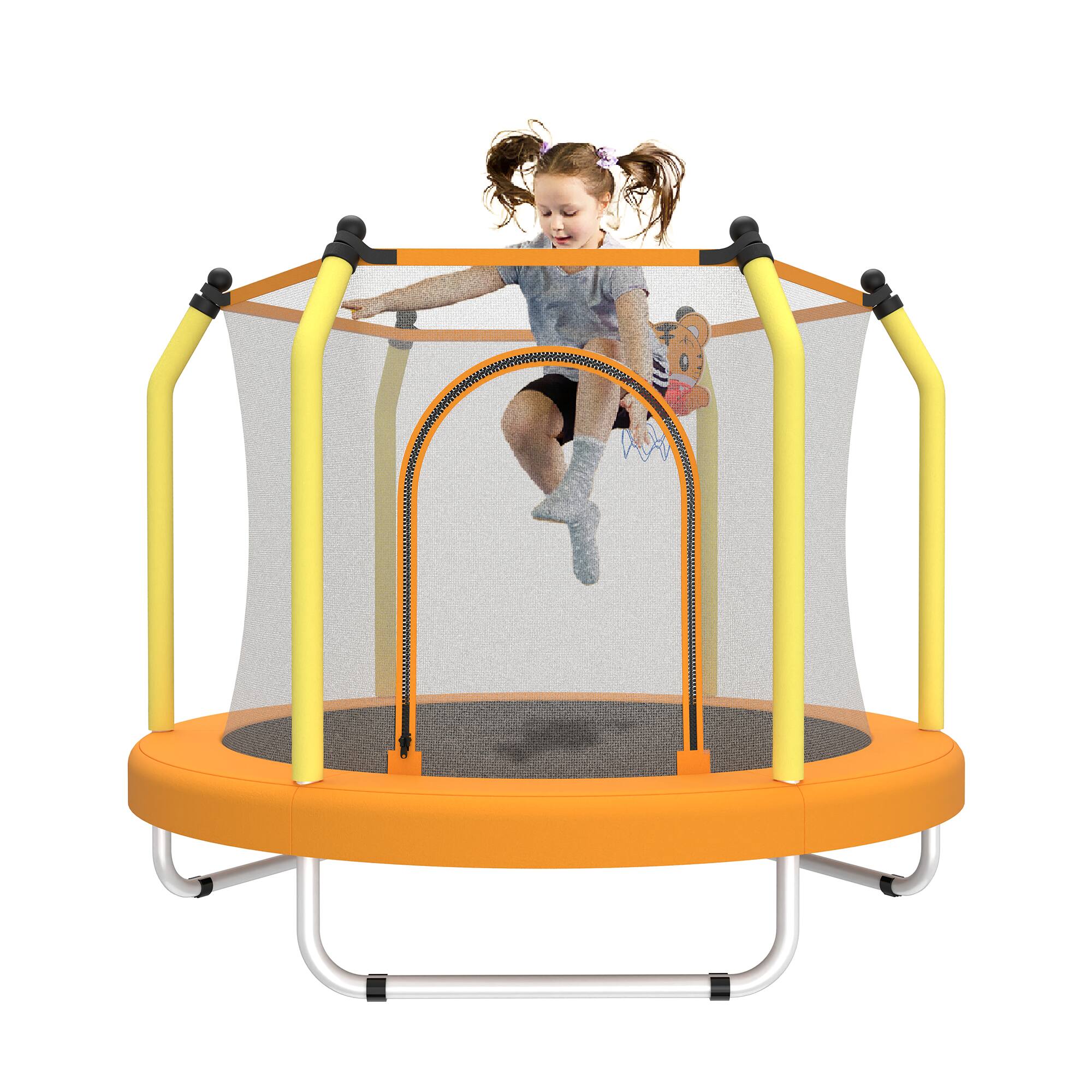 Front. Loheer - 55-Inch Kids Indoor & Outdoor Trampoline with Safety Enclosure Net & Basketball Hoop - Safe for Toddlers.