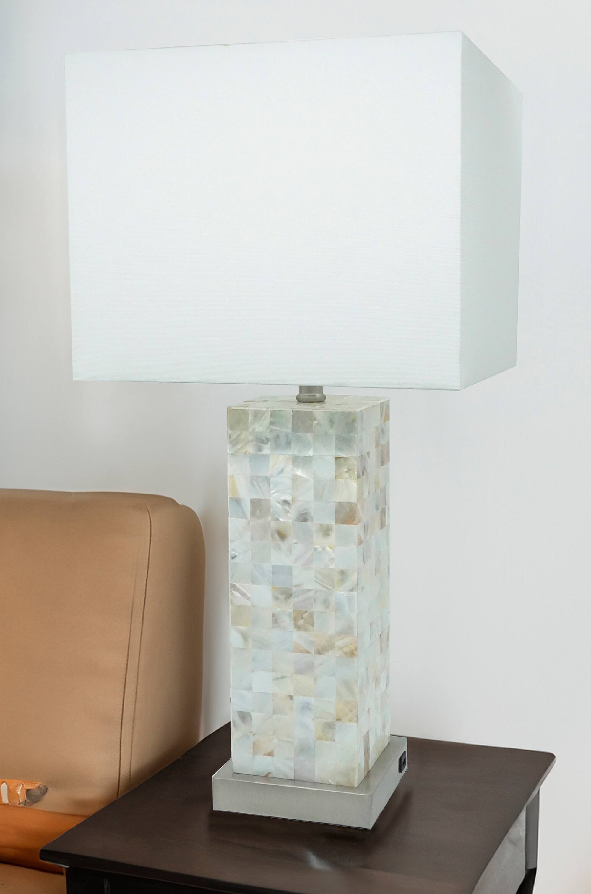 Left. APRILSOUL - Modern White Chrome-finished Base Mosaic Pattern 1pc Table Lamp Soft Diffused Light White Shade - N/A.