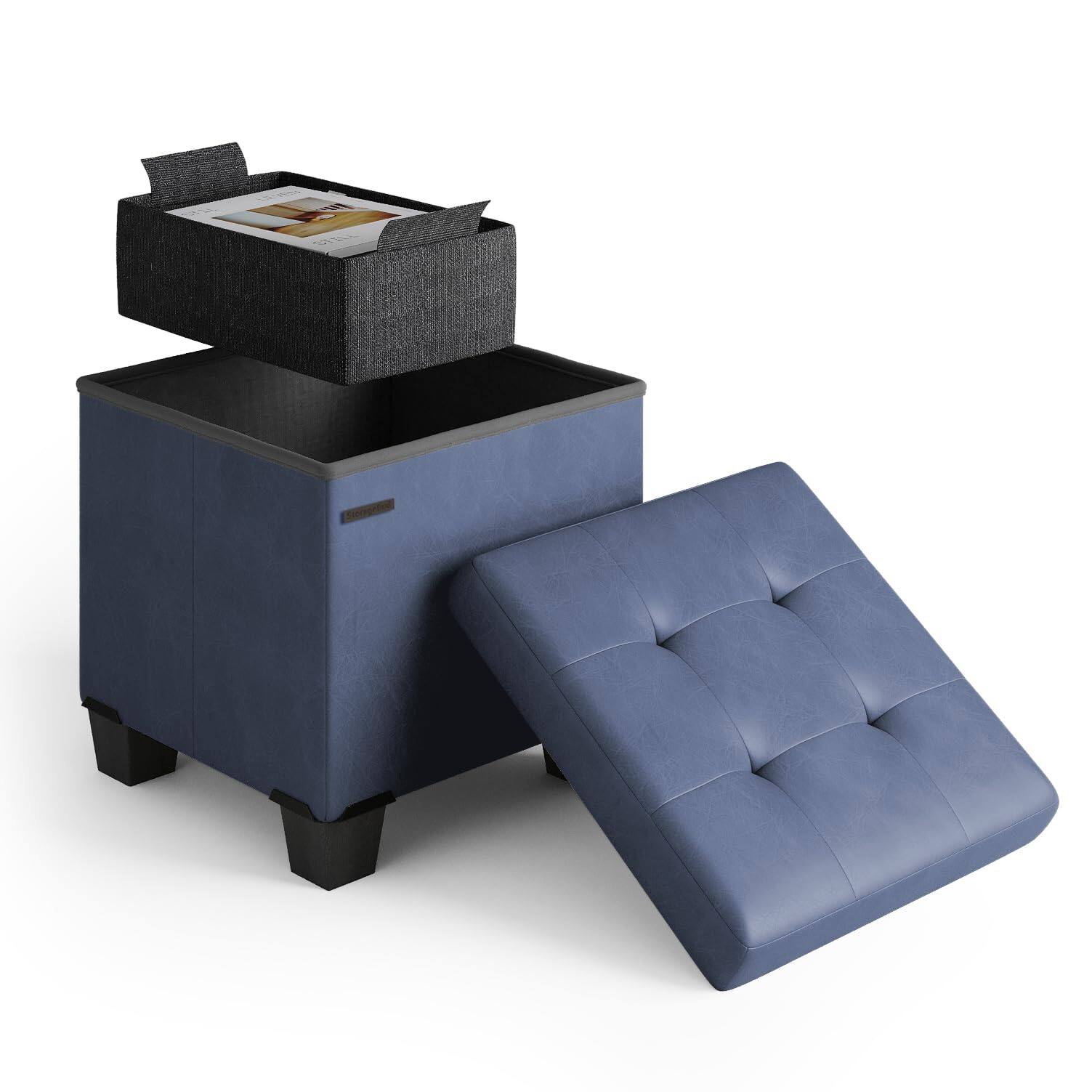 04 - Blue Leather 15"D x 15"W x 15"H