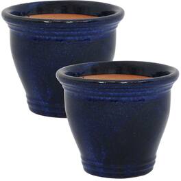 Sunnydaze - 11 in Studio Glazed Ceramic Planter - Set of 2 - Imperial Blue