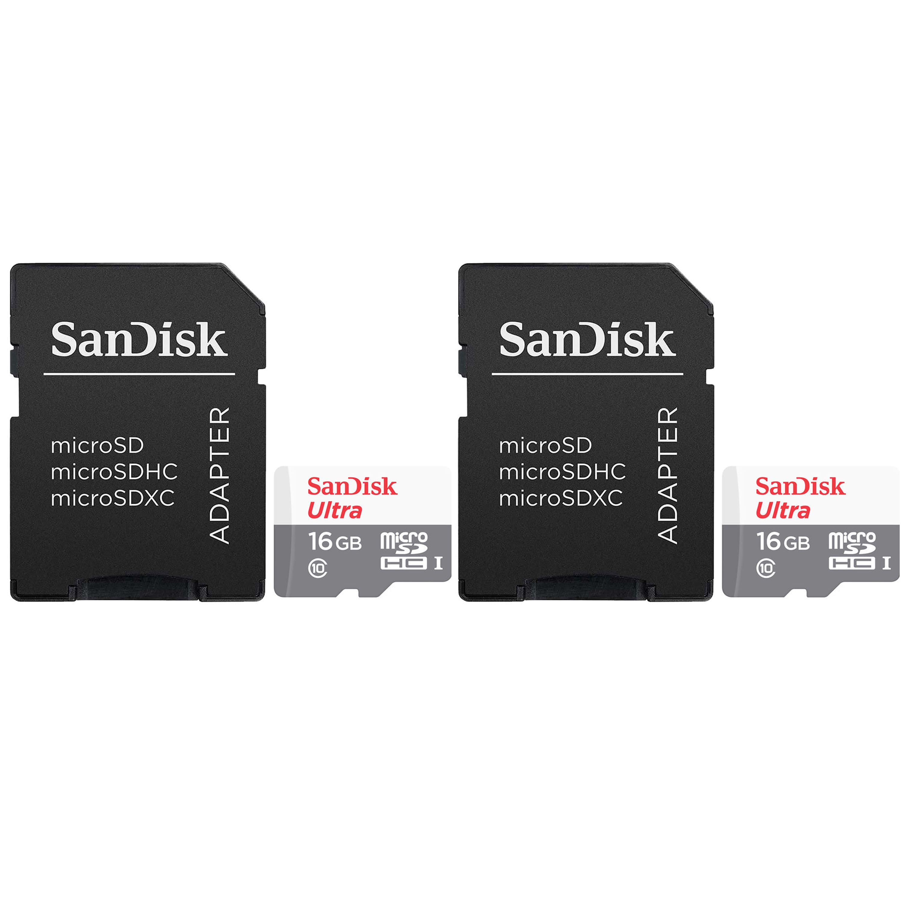 2 Units SanDisk 16GB Ultra UHS-I microSDHC Memory Card with SD Adapter