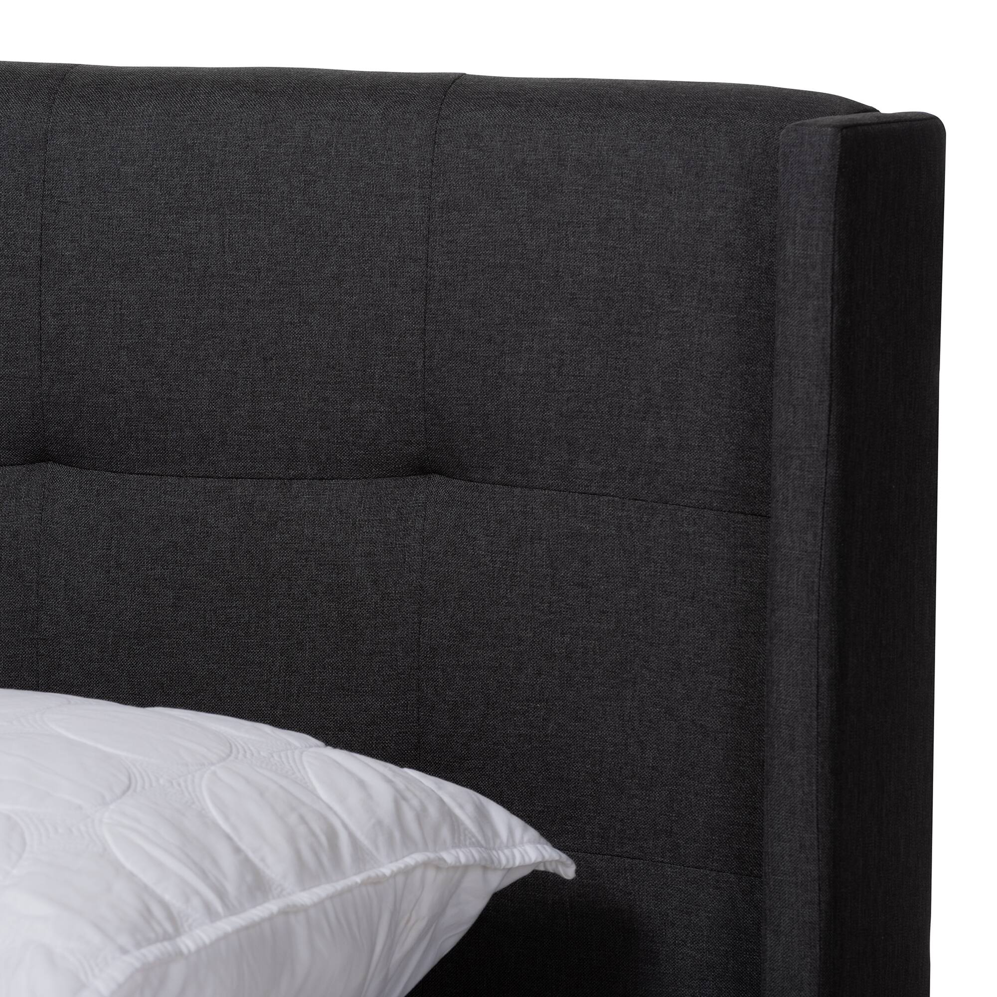 Back. Baxton Studio - Lisette Modern and Contemporary Fabric Upholstered Queen Size Bed - Charcoal Grey.