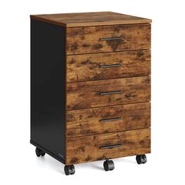Songmics Home - File Cabinet, Mobile Pedestal Filing Cabinet with Wheels, Printer Stand with 5 Drawers, Tool-Free Sliding Rails - Rustic Brown