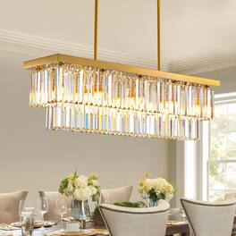 Siljoy - 10-Light Crystal Raindrop Chandelier, 2-Tier for Dining/Kitchen - Gold