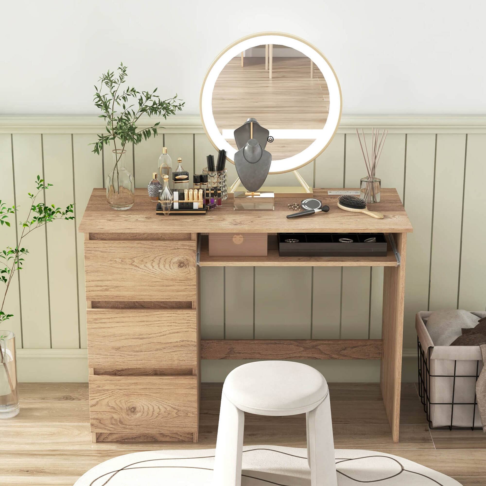 Alt View 4. Costway - Costway Computer Desk with Outlet Keyboard Tray & 3 Large Drawers Type-C & USB Ports - Natural.