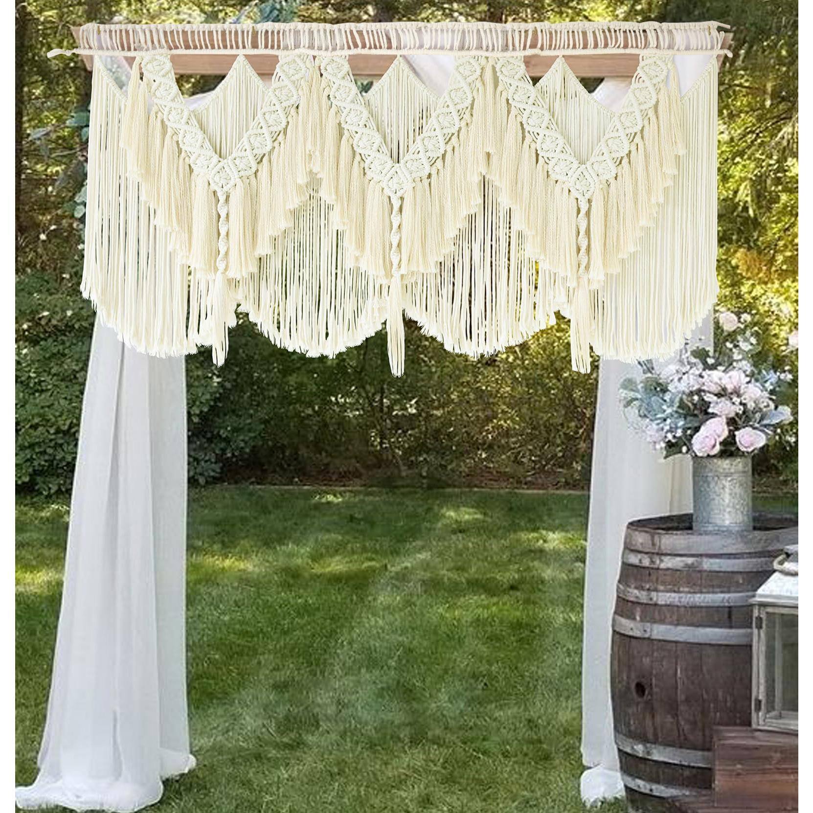 Back. Fabibe - Macrame Wall Hanging Wedding Hanger Decor Dorm Craftsmanship Handmade Tassel Knotting Boho Fiber Art Home Room 47" W X - Beige.
