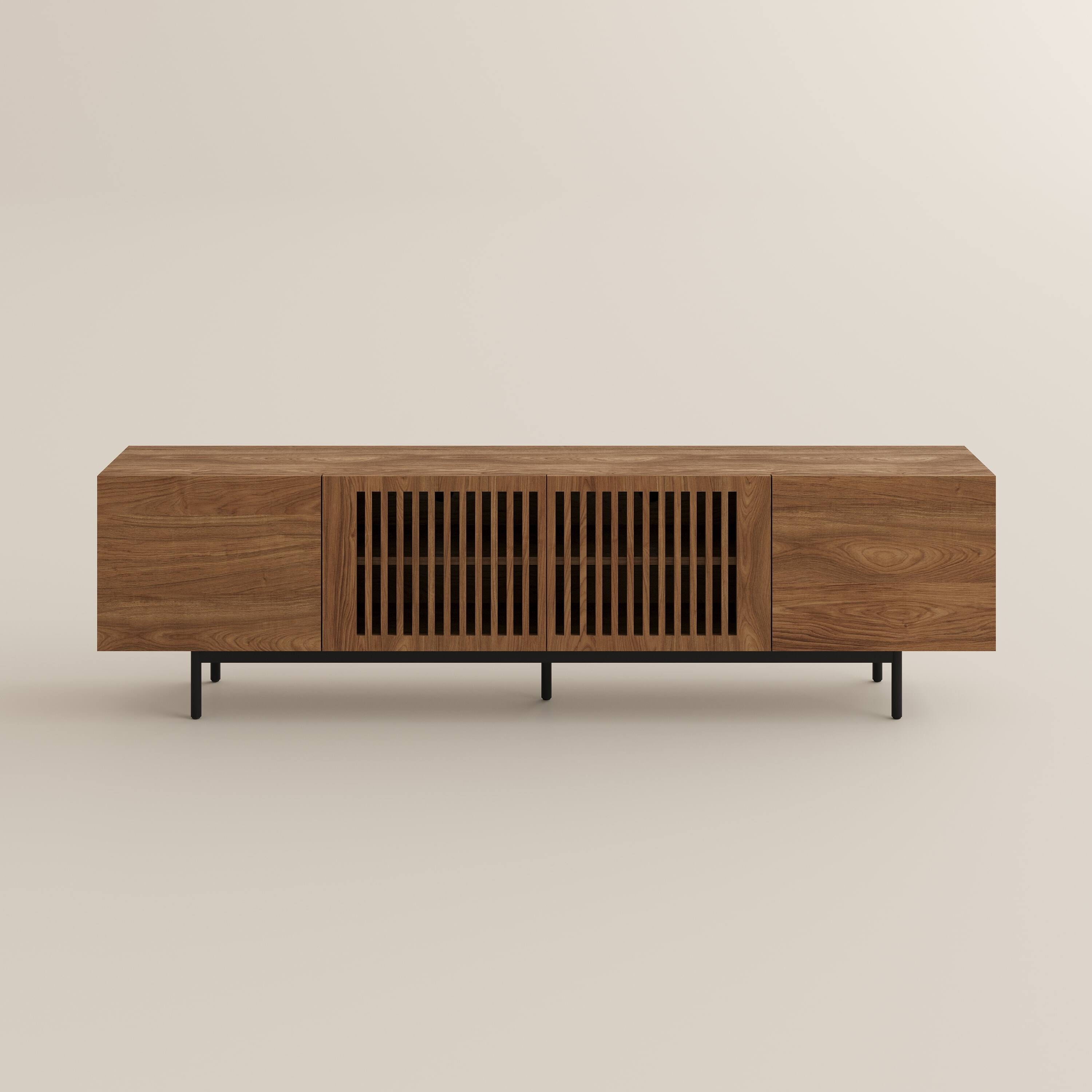Alt View 6. POVISON - 79" Modern Wood TV Stand, Minimalist Slatted Media Console with Tall-cast Metal Legs, Walnut Veneer - Walnut.