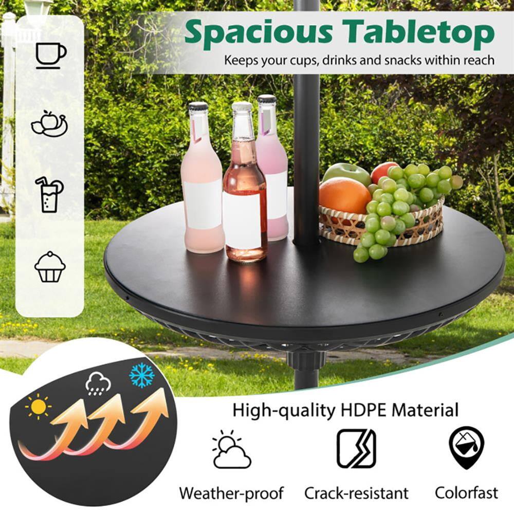 Spacious Tabletop  
Keeps your cups, drinks, and snacks within reach

High-quality HDPE Material  
Weather-proof  
Crack-resistant  
Colorfast