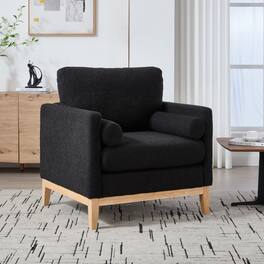 GOODSILO - Modern Farmhouse Performance Accent Chair with Natural Wood Legs and Boucle Upholstery for Living Spaces - Black
