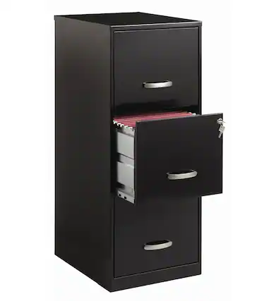 Front. SlickBlue - Secure 3-Drawer Metal File Cabinet – 2 Locking Drawers for Documents - Black.
