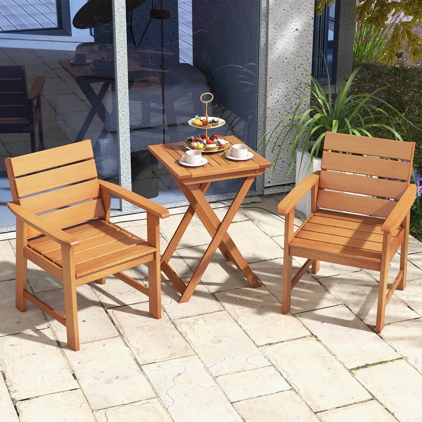 Alt View 3. Costway - Costway 2 PCS Patio Hardwood Chair Wood Dining Armchairs Breathable Slatted Seat Garden - Natural.