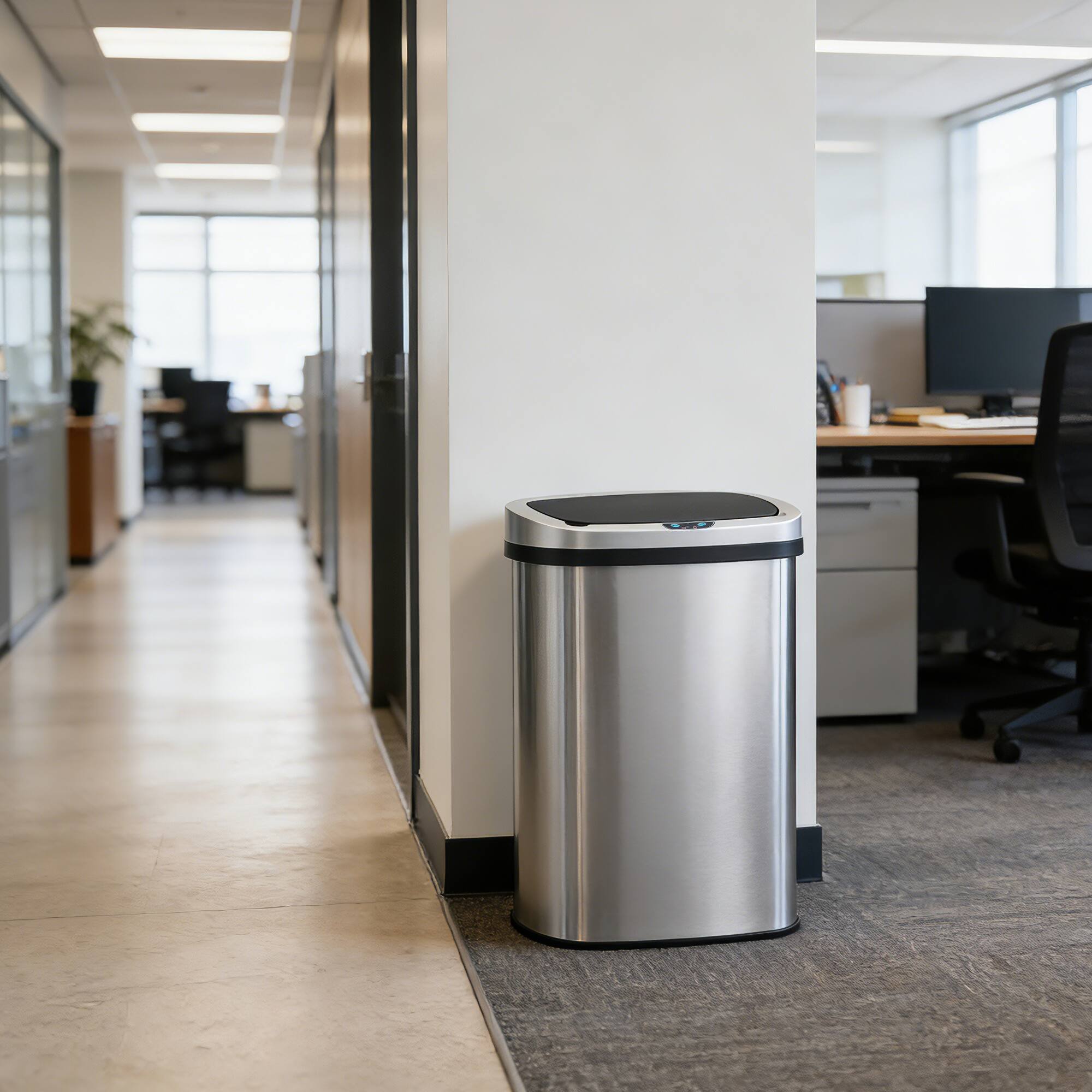 Alt View 4. Innovaze - 13 Gal./50 Liter Stainless Steel Oval Motion Sensor Trash Can - Sliver.