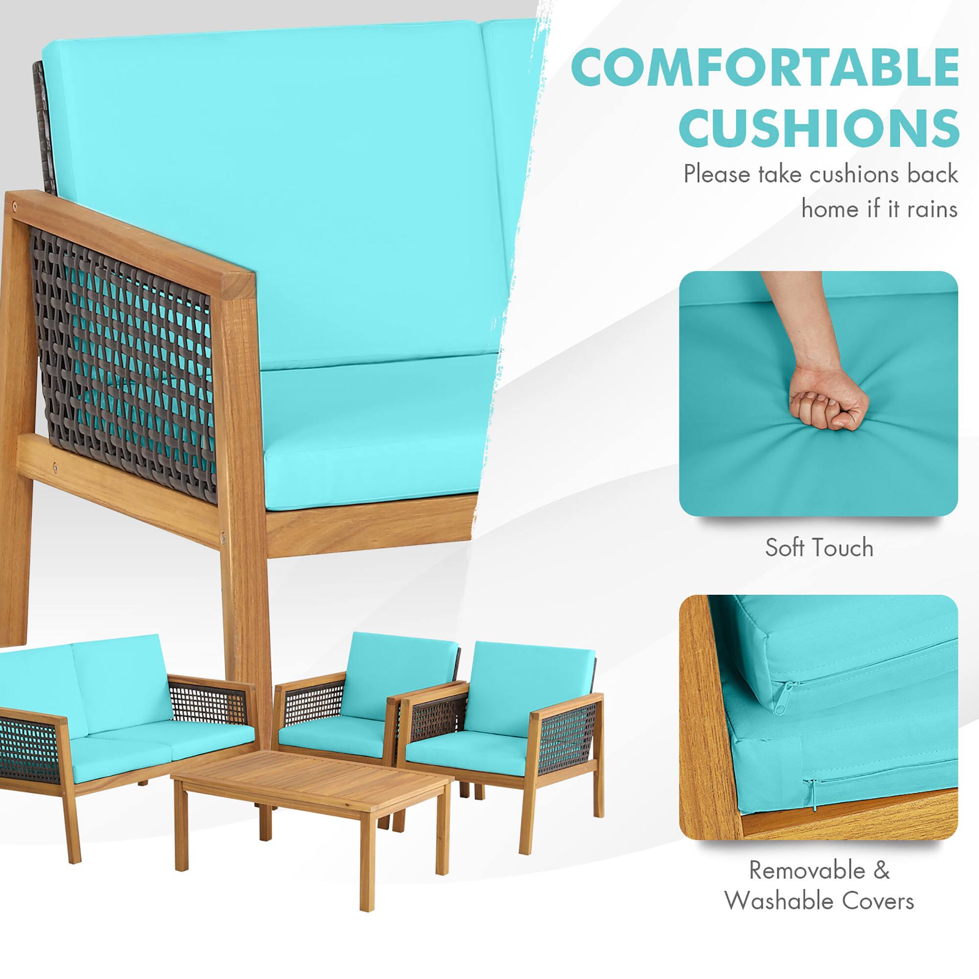 COMFORTABLE CUSHIONS
Please take cushions back home if it rains
Soft Touch
Removable & Washable Covers