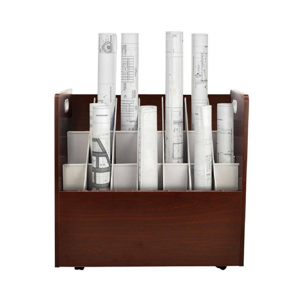 Angle. AdirOffice - Blueprint Storage Wood 21-Slot Portable Roll File Cart - Mahogany.