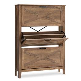 Songmics Home - Shoe Storage Cabinet Organizer with 3 Flip Drawers, Freestanding Narrow Shoe Rack Cabinet for Entryway, Farmhouse Style - Honey Brown