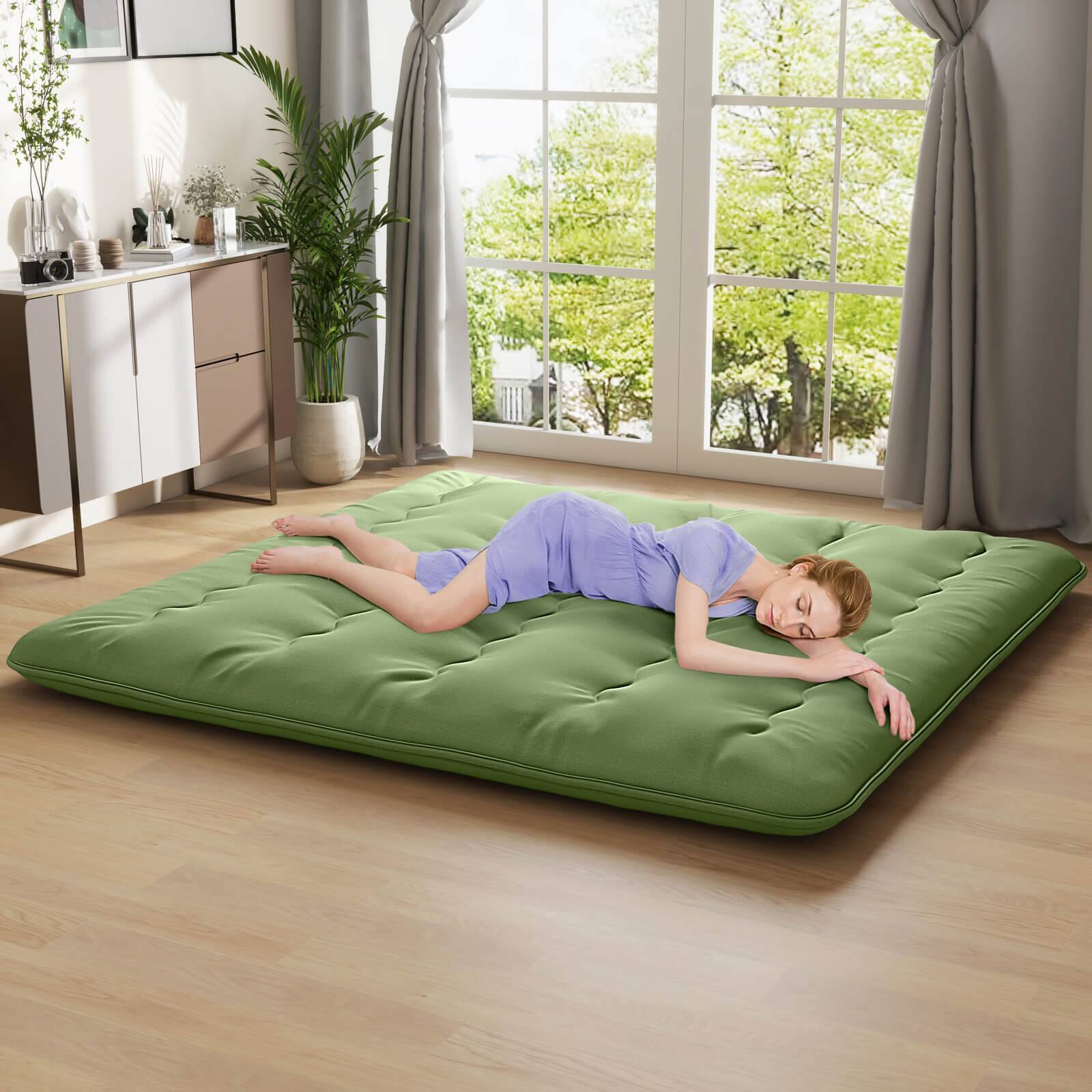 Alt View 3. Costway - Costway King Futon Mattress Japanese Floor Pad Washable Cover Carry Bag Green - Green.