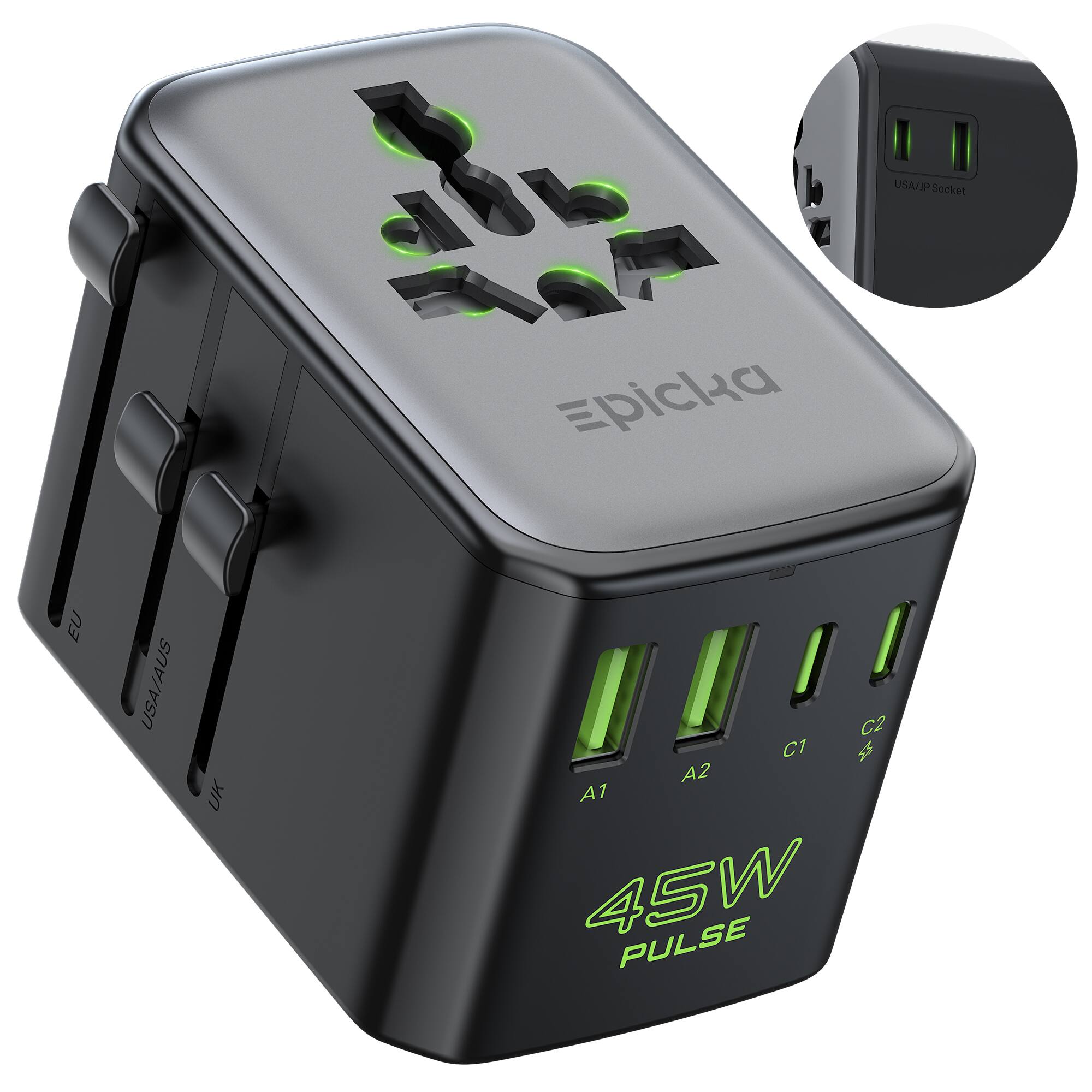 USA/JAP Socket  
Epicka  
EU USA/AUS UK  
45W PULSE  
A1 A2 C1 C2