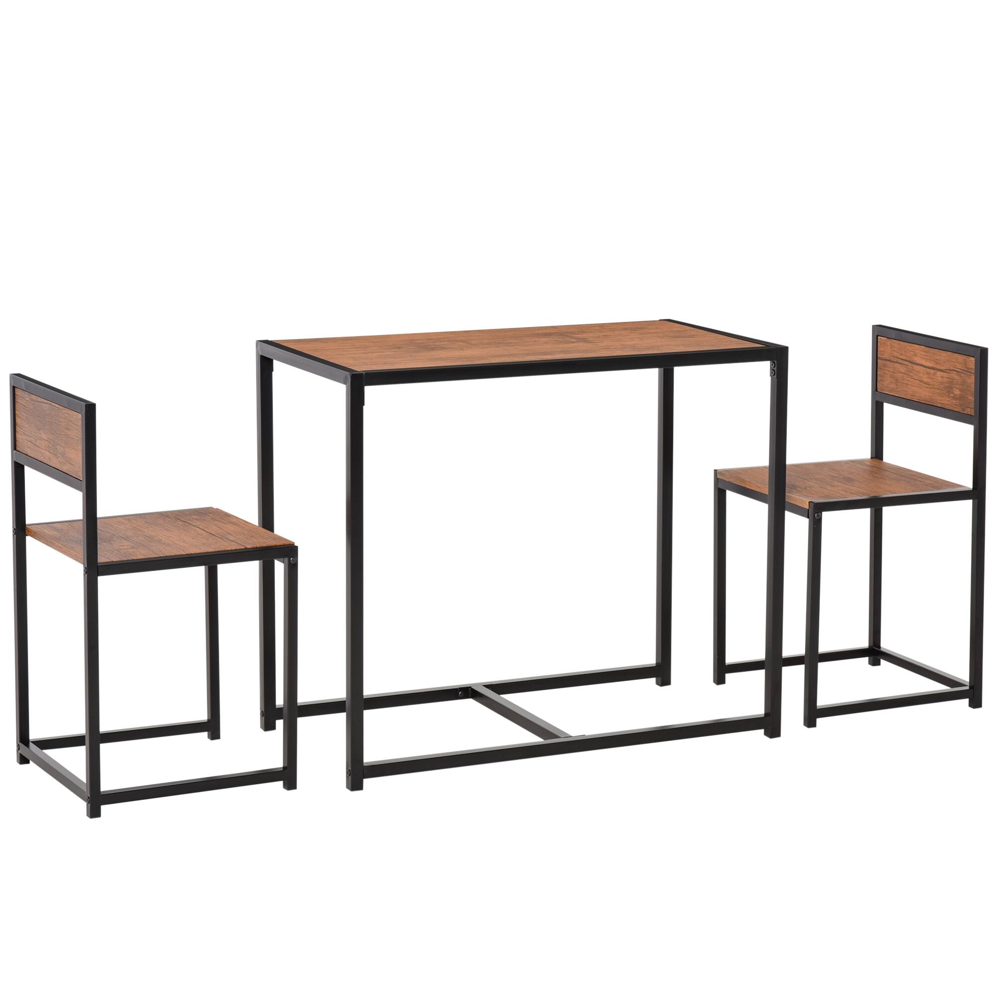 Front. Homcom - 3-Piece Industrial Dining Table Set for 2, Kitchen Table and Chairs, Dining Room Sets for Small Spaces - Rustic Brown.