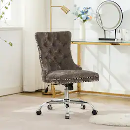 Trinkets Crazed - Home Office Chair with Wheels & Silver Base,Chenille Fabric Makeup Vanity Chair with Tufted Back, Swivel Desk Chair - Gray