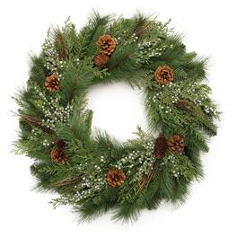 BreeBe - Mixed Pine Juniper and Pincone Wreath 30"D - Green, Brown