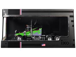 1973 Peterbilt 359 Truck Tractor with Graphics 1/64 Diecast Model by IXO Models - Black and Lime Green