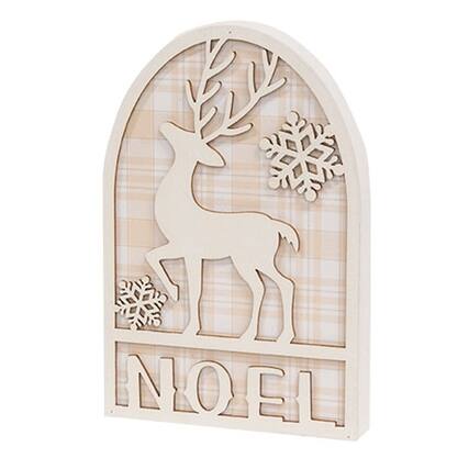 Front. BreeBe - Noel Deer & Snowflakes White Glittered Arch Sitter - White, Beige.