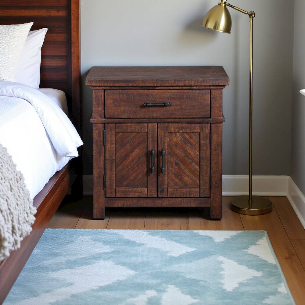 Alt View 2. FurniFact - Brown 2-Drawer Wood Nightstand with Modern Design for Bedroom Storage - Cherry.