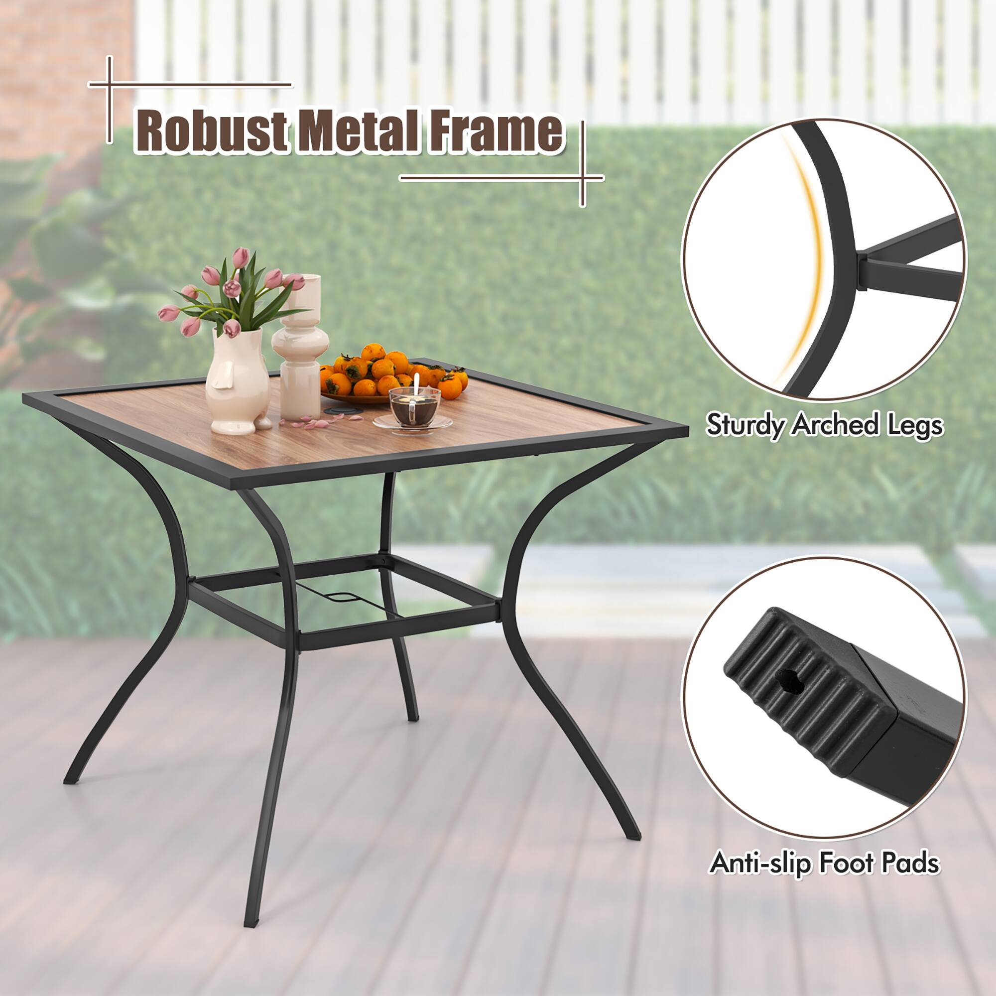 Robust Metal Frame  
Sturdy Arched Legs  
Anti-slip Foot Pads