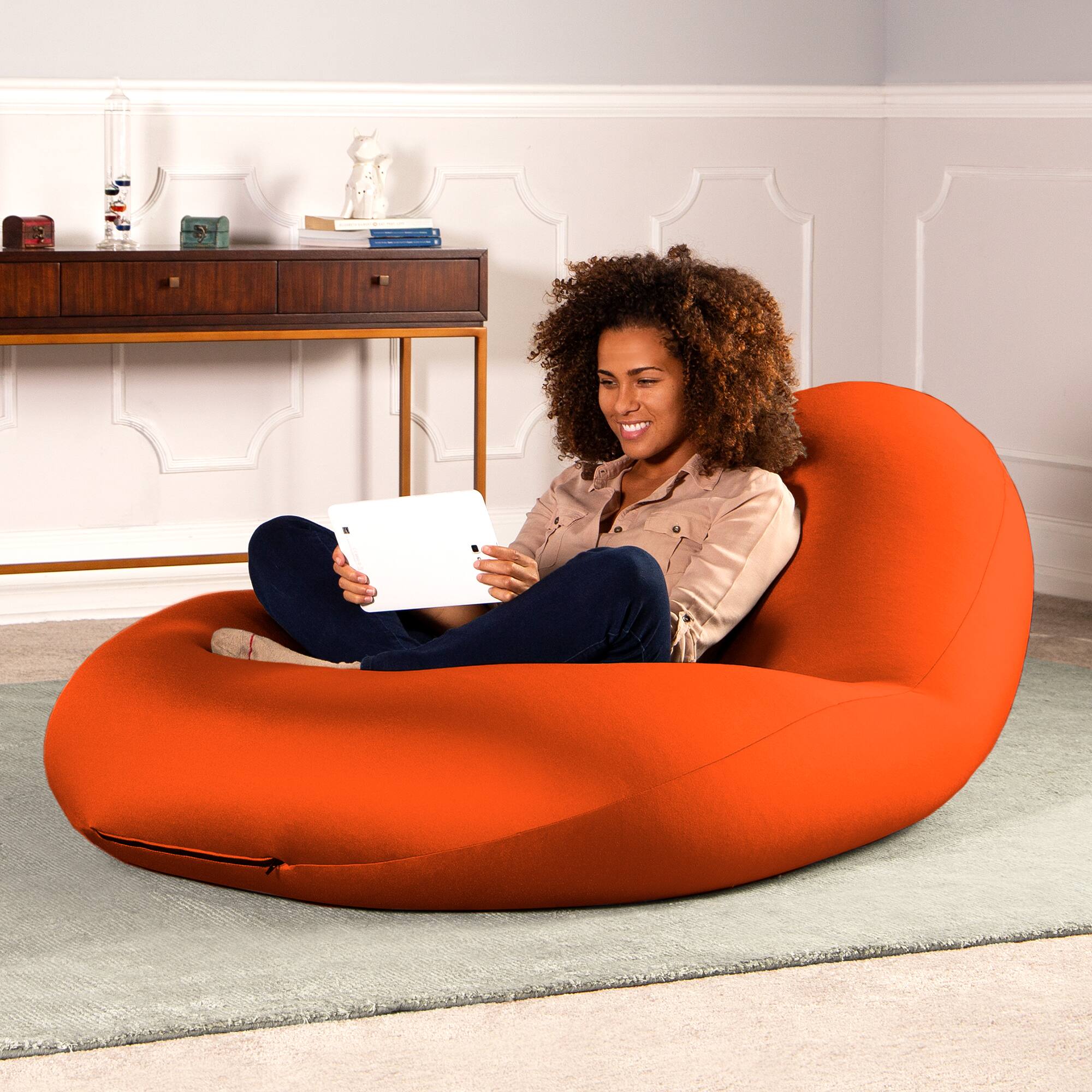 Left. Jaxx - Nimbus Spandex Bean Bag Chair, Large, Orange - Orange.