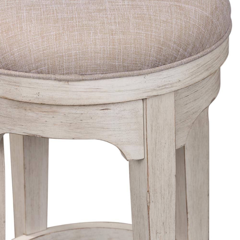 Left. Liberty Furniture Industries - Farmhouse Reimagined Console Swivel Stool in Antique White w/ Chestnut Top - White.
