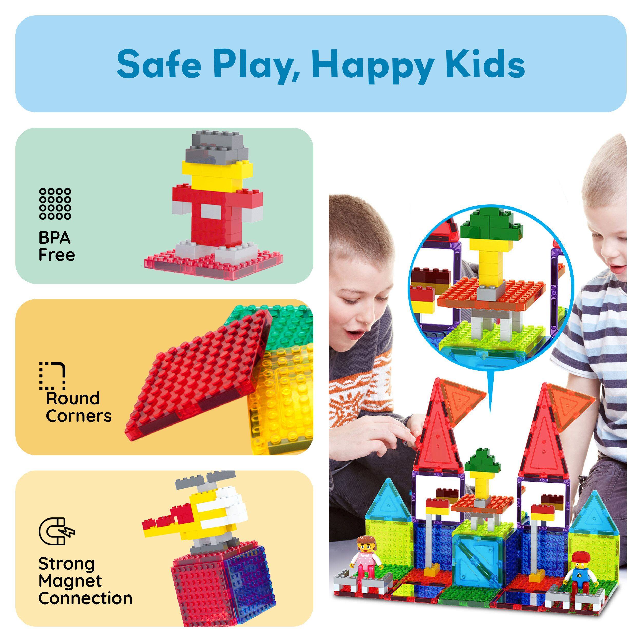Safe Play, Happy Kids

- BPA Free
- Round Corners
- Strong Magnet Connection
