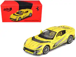 Ferrari 812 Competizione Matt Yellow with Graphics and Yellow Interior "Tailor Made" 1/64 Model Car by BBR Models