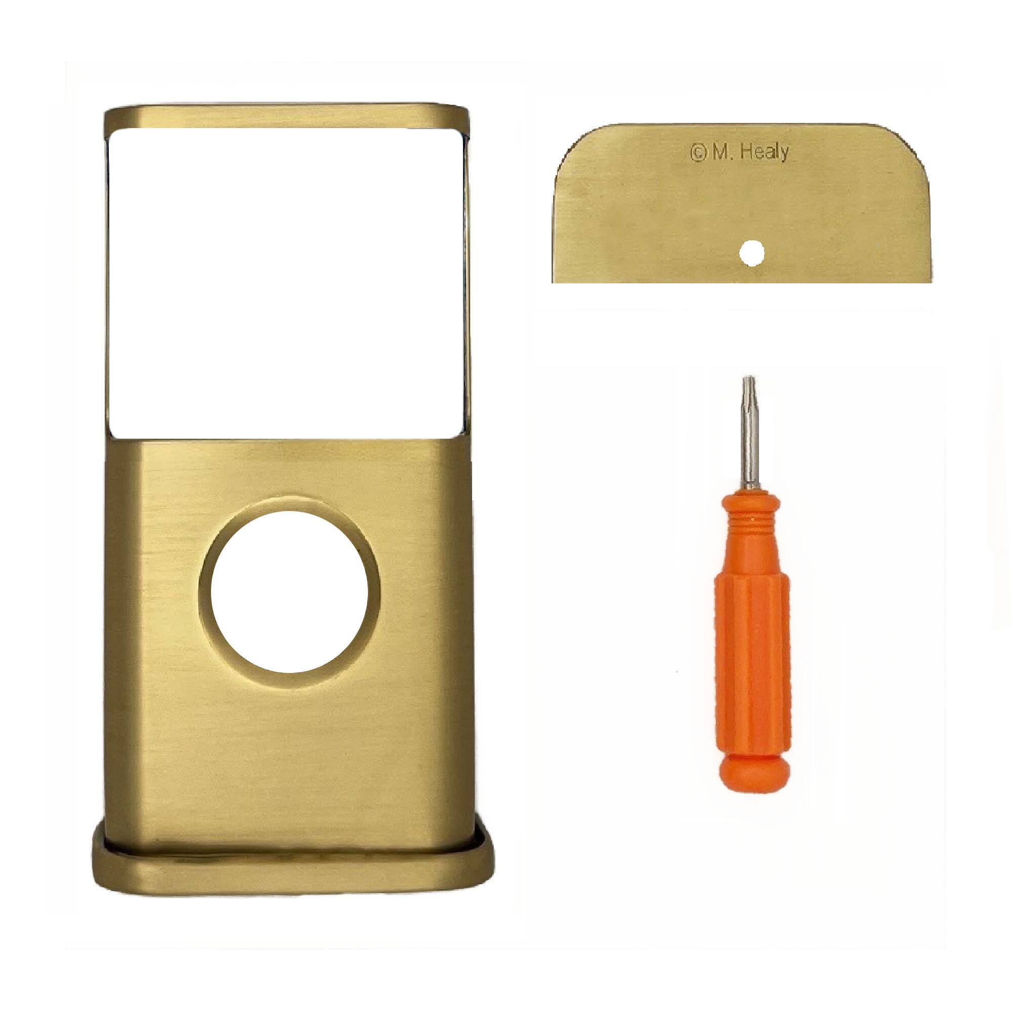 Back. Michael Healy - Traditional Video Doorbell Cover (Ring 3, 3 Plus, 4, Battery Plus and Battery Pro) - Satin Brass.
