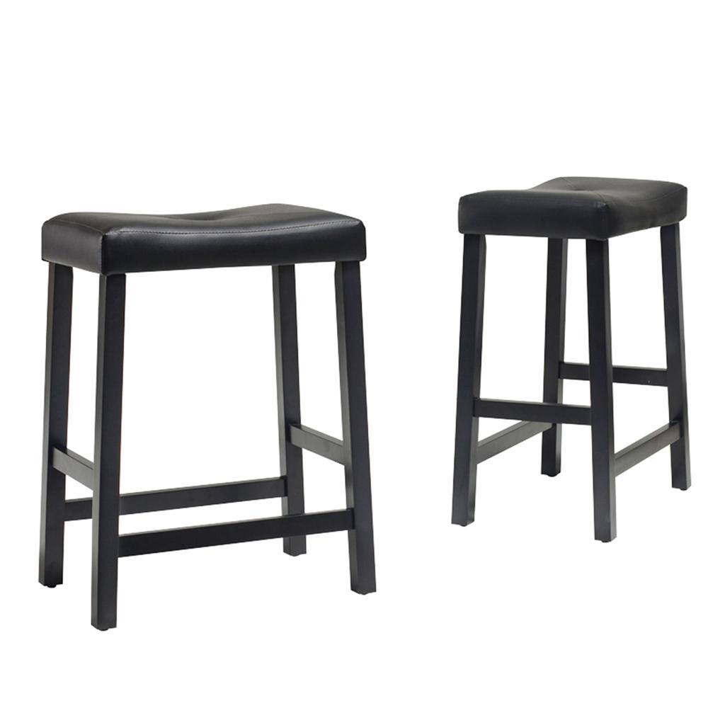 Back. Crosley Furniture - Upholstered Saddle Seat 2Pc Counter Height Bar Stool Set - 2 Stools - Black.