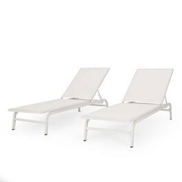 Ecooso - Set of 2 Outdoor Mesh Chaise Lounges with Aluminum Frame, Handcrafted Details, and Comfortable Weather-Resistant Design - White