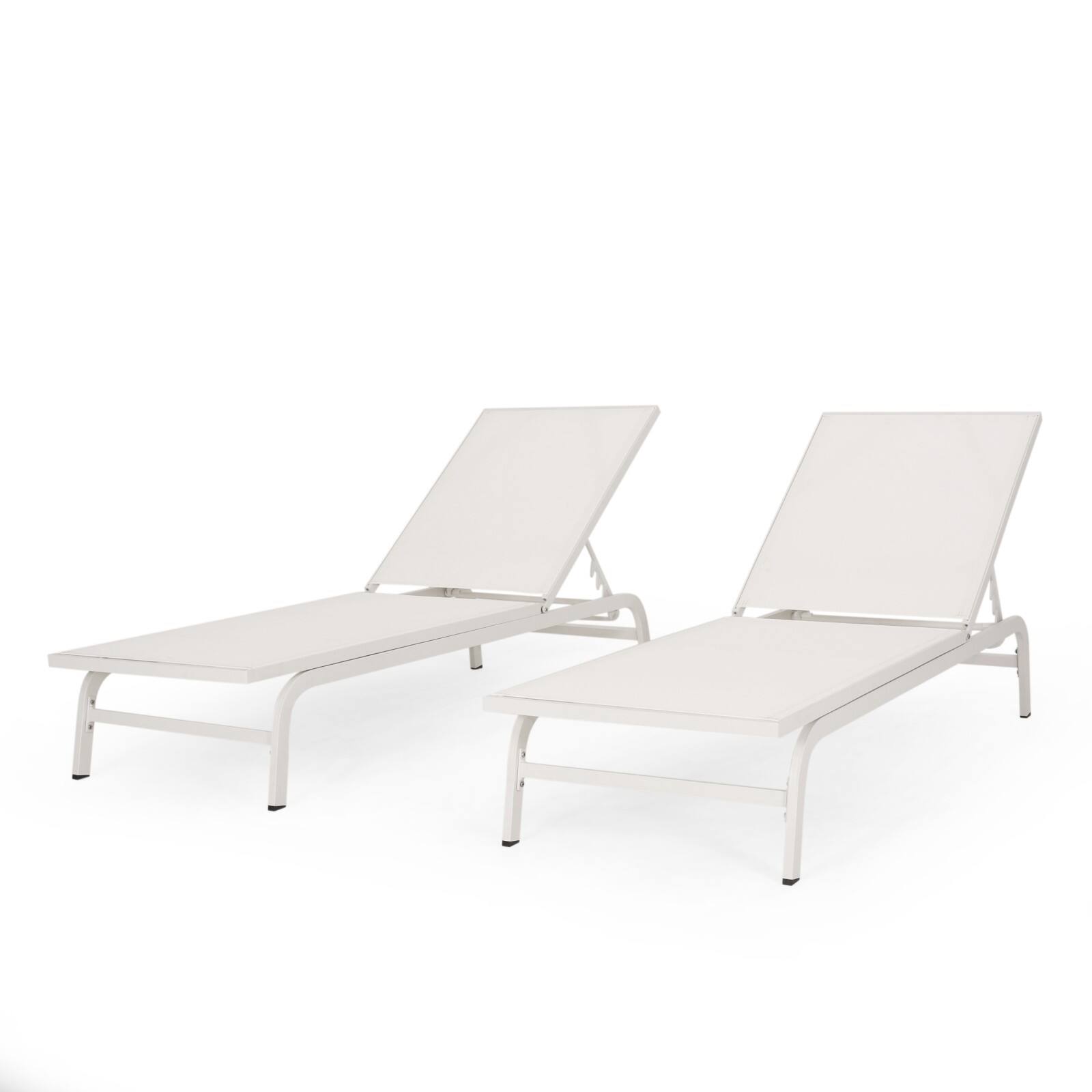 Front. Ecooso - Set of 2 Outdoor Mesh Chaise Lounges with Aluminum Frame, Handcrafted Details, and Comfortable Weather-Resistant Design - White.